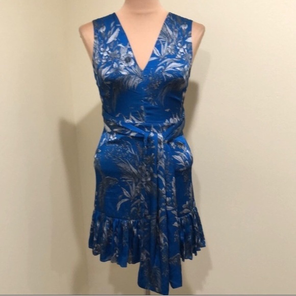 Alexis Casara Dress Size XL Blue Floral Open Back Bow Tie Mini - Picture 8 of 10